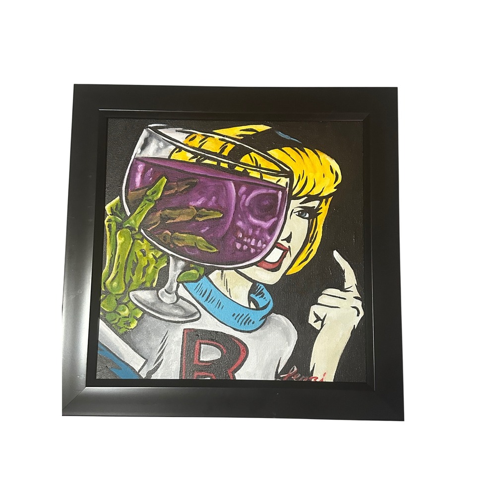Original Chad Lenzi Pop Art Painting Misfit Skull Framed/ Signed